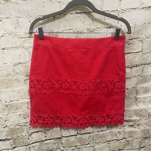 J Crew Red Scalloped Lace Floral Daisy Mini 100% Cotton Skirt